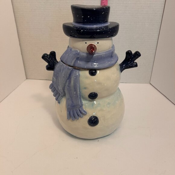 Frosty Snowman Ceramic Cookie Jar | Winter Holiday Kitchen Decor | Vintage-Insp. - Picture 1 of 7